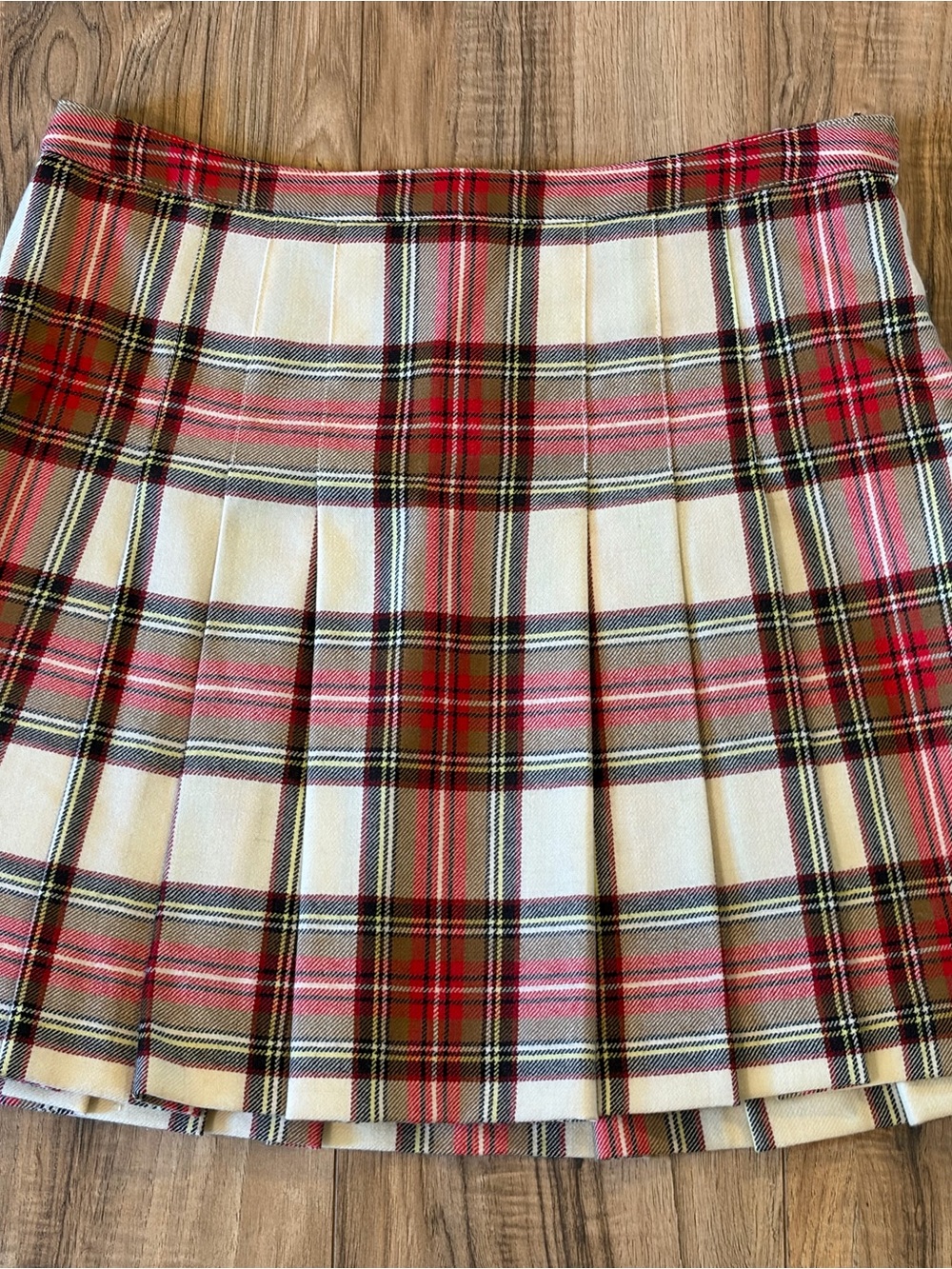 J. Crew Red and Cream Plaid Pleated Mini Skirt